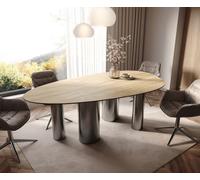 Table à manger Edge Ovale 220x120 Céramique Laminam® Sabbia Couleur chêne Pilier Acier inoxydable Graphite