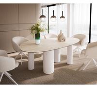 Table à manger Edge Ovale 220x120 Céramique Laminam®Travertino Bianco Crème-Blanc ?Pilier Métal Blanc