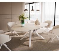 Table à manger Edge Ovale 220x120 Céramique Laminam®Travertino Bianco Crème-Blanc? Zenthara anguleux Métal Blanc