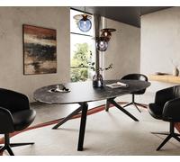 Table à manger Edge Ovale 220x120 Laminam® Céramique Nero Greco Anthracite Zenthara anguleux Métal Noir