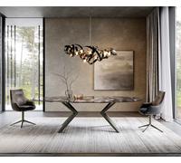 Table à manger Edge Ovale 280x130 Céramique Iris FMG Agatablack Zenthara anguleux Métal finition à effet Titane