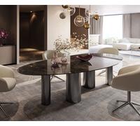 Table à manger Edge Ovale 280x130 Céramique Laminam®Emperador Extra Lucidato Marron foncé Pilier Acier inoxydable Graphite