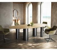 Table à manger Edge Ovale 280x130 Céramique Laminam® Sabbia Couleur chêne Pilier Acier inoxydable Graphite
