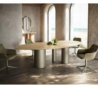 Table à manger Edge Ovale 280x130 Céramique Laminam® Sabbia Couleur chêne Troa Métal finition à effet Titane