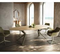 Table à manger Edge Ovale 280x130 Céramique Laminam® Sabbia Couleur chêne Zenthara anguleux Métal finition à effet Titane