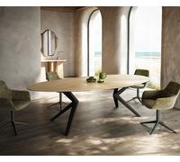 Table à manger Edge Ovale 280x130 Céramique Laminam® Sabbia Couleur chêne Zenthara anguleux Métal Noir