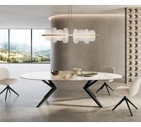 Table à manger Edge Ovale 280x130 Céramique Minas Melange Blanc-Beige Zenthara anguleux Métal Noir