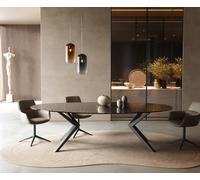 Table à manger Edge Ovale 280x130 Reliefglas RauchNoir 3D-Design Zenthara anguleux Métal Noir