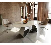 Table à manger Edge ovalee 220x120 céramique Iris FMG Onice Oro cadre en W métal effet finition titanee