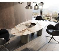 Table à manger Edge ovalee 220x120 céramique Iris FMG Patagonia Lappato Troa métal effet finition titanee