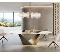 Table à manger Edge ovalee 280x130 céramique Minas mélange blanc-beige Prisma métallique doré