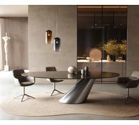 Table à manger Edge ovalee 280x130 verre en relief noir fumé 3D-Design Cono métallique argent