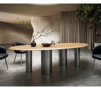 Table à Manger Edge Ovale chêne Nature 280x130x2,5 Pilier Acier Inoxydable brossé Flow-Edge