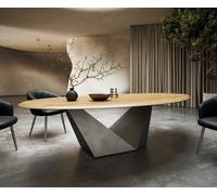 Table à manger Edge ovalee 280x130x2,5 chêne naturee Prisma métallique argent Flow-Edge