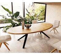 Table à manger Edge ovalee 280x130x2,5 chêne naturee Zenthara Angulaire métal noir Flow-Edge