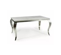Table à manger effet marbre ""Prince"" - Blanc/Argentée - L 180 x l 90 cm