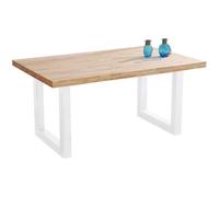 Table à manger en bois coloris chêne nordique - pieds blanc - Longueur 160 x profondeur 100 x hauteur 75 cm