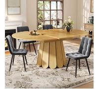 Table à manger en bois extensible 118-158 x 118 cm Table ronde extensible en ovale pour salon cuisine et salle à manger couleur bois