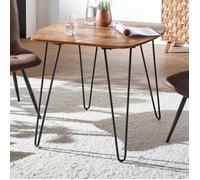 Table à manger en bois massif WOHNLING KELA 80x80x76 cm avec pieds en métal - Marron