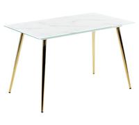 Table à manger en verre et acier effet marbre et doré MULGA
