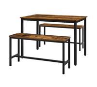 Table à manger - Ensemble 3 pièces - Design industriel - Marron rustique et noir