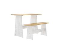 Table à manger et banc REINE marron miel blanc bois pin solide