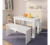 vidaXL Table de salle à manger et bancs 3 pcs aggloméré blanc