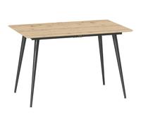 Table À Manger Extensible 120-160 Cm 6-8 Personnes Piètement Effilé Acier Noir Plateau Effet Bois Noir