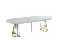 Table à manger extensible 2 à 12 personnes en MDF et acier - Effet marbre blanc et doré - FIRELA