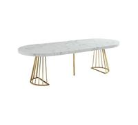 Table à manger extensible 2 à 12 personnes en MDF et acier - Effet marbre blanc et doré - FIRELA
