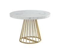 Vente-unique - Table à Manger Extensible 2 à 12 Personnes en MDF et Acier - Effet marbre Blanc et doré - FIRELA