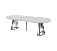 Table à manger extensible 2 à 12 personnes en MDF et acier - Effet marbre blanc et Noir - FIRELA