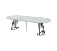 Table à manger extensible 2 à 12 personnes en MDF et acier - Effet marbre blanc et Noir - FIRELA