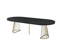 Table à manger extensible 2 à 12 personnes en MDF et acier - Effet marbre noir et Doré - FIRELA