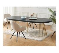 Table à manger extensible 2 à 12 personnes en MDF et acier - Effet marbre noir et Doré - FIRELA