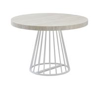 Table à manger extensible 2 à 12 personnes en MDF et acier - Effet travertin beige et blanc - FIRELA