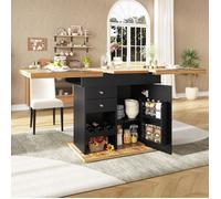 Table à Manger Extensible - 2 Tiroirs 1 Porte+étagères Réglables+Casier à Collation,Vin - Table de Cuisine Télescopique - 4 à 6