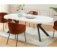 Table à manger extensible 4 à 8 couverts en MDF et acier - Blanc laqué et noir - KOMONI