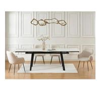 Table à manger extensible 6 à 10 personnes en céramique et métal - Effet marbre blanc et noir - MARVENA