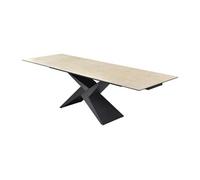 Table à manger extensible 6 à 10 personnes en céramique, verre et métal - Effet travertin beige et Noir - LIONIZA de Maison Céphy