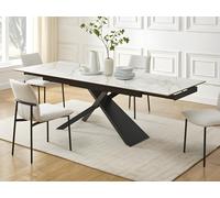 Table à manger extensible 6 à 10 personnes en céramique, verre trempé et métal - Effet marbre blanc et Noir - LUMIEL de Maison Céphy