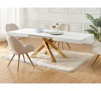 Table à manger extensible 6 à 10 personnes en MDF et métal - Effet marbre blanc et doré - CATONAV