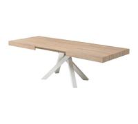 Table à manger extensible 6 à 10 personnes en MDF et métal - Naturel et blanc - CATONAV