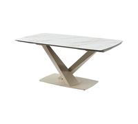 Table à manger extensible 6 à 10 personnes en verre trempé, céramique et métal - Effet marbre blanc et beige - MALATA de Maison Céphy