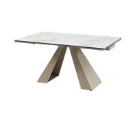 Table à manger extensible 6 à 10 personnes en verre trempé, céramique et métal - Effet marbre blanc et beige - LOZIPA de Maison Céph