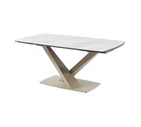 Table à manger extensible 6 à 10 personnes en verre trempé, céramique et métal - Effet marbre blanc et beige - MALATA de Maison