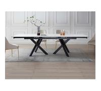 Table à manger extensible 8 à 12 personnes en verre trempé et céramique - Effet marbre blanc et noir - MARISO