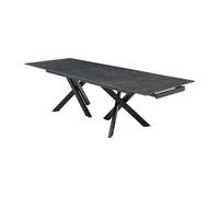 Table à manger extensible 8 à 12 personnes en verre trempé et céramique - Effet marbre noir - MARISO