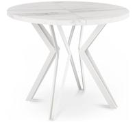Table à manger extensible - Austin - Ronde - Marbre Blanc - Pieds métal blanc - Style industriel - 100-180 x 100 x 76 cm