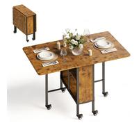 Table à Manger Extensible - Bealife - 1 Table Pliante Marron - 6 Roulettes avec Frein - 2 Étagères - 3 Abattants - 2 à 6 Personnes